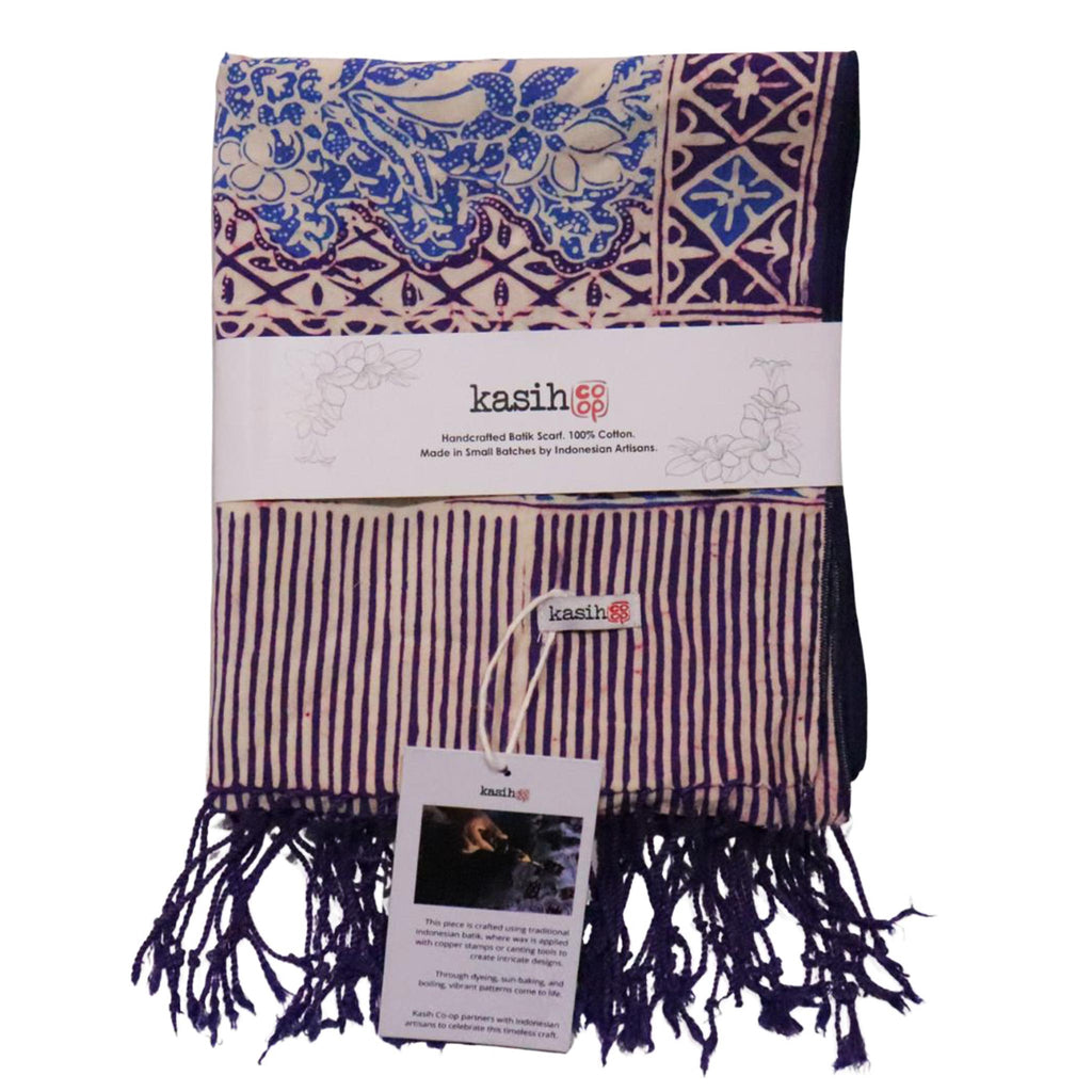 Handmade Batik Scarf - Vines in Navy Blue