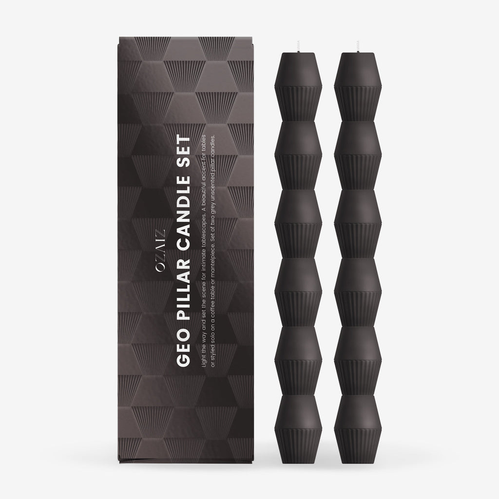 Charcoal Geometric Pillar Candle (Set of 2)
