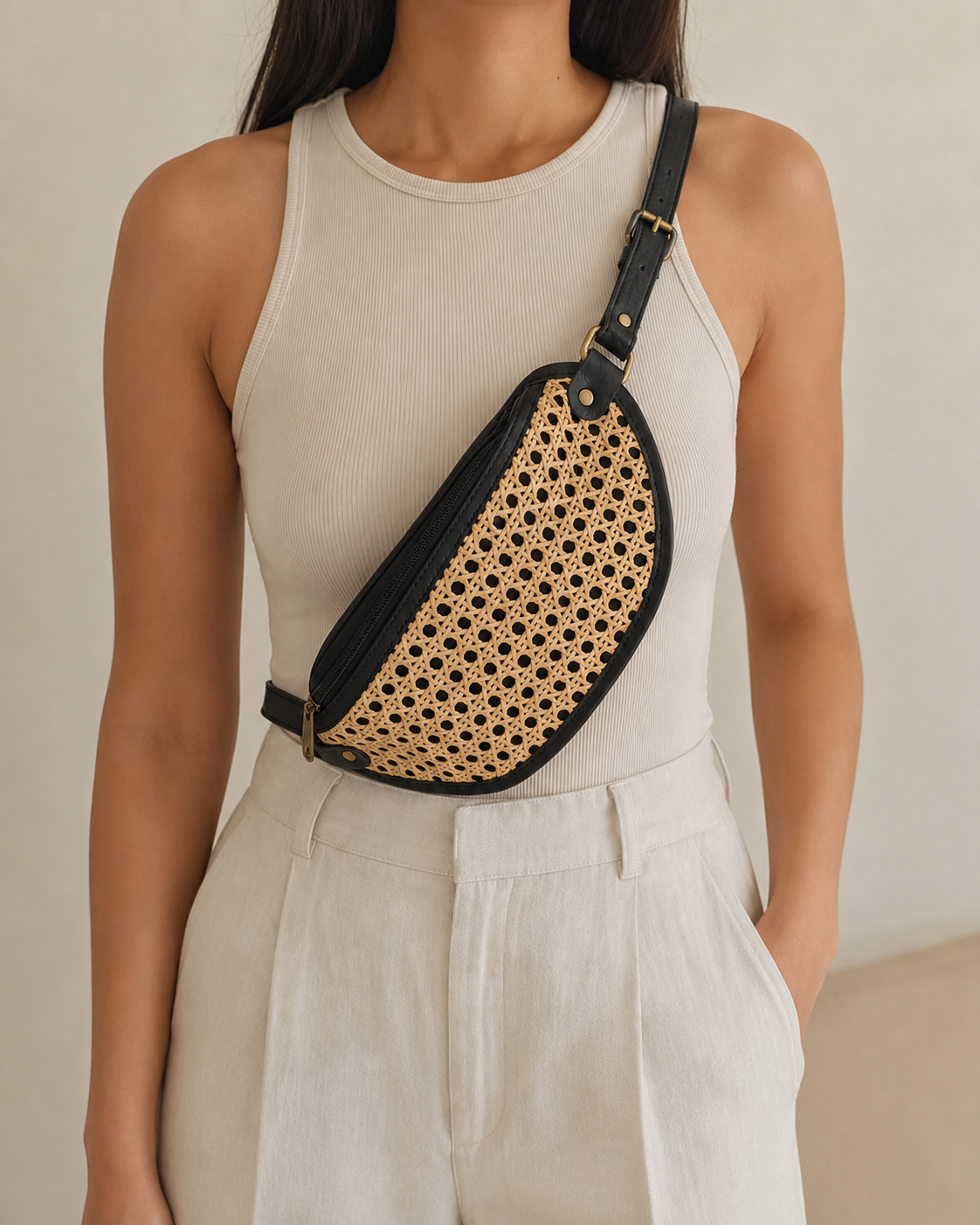 Raja Leather & Cane Sling Bag