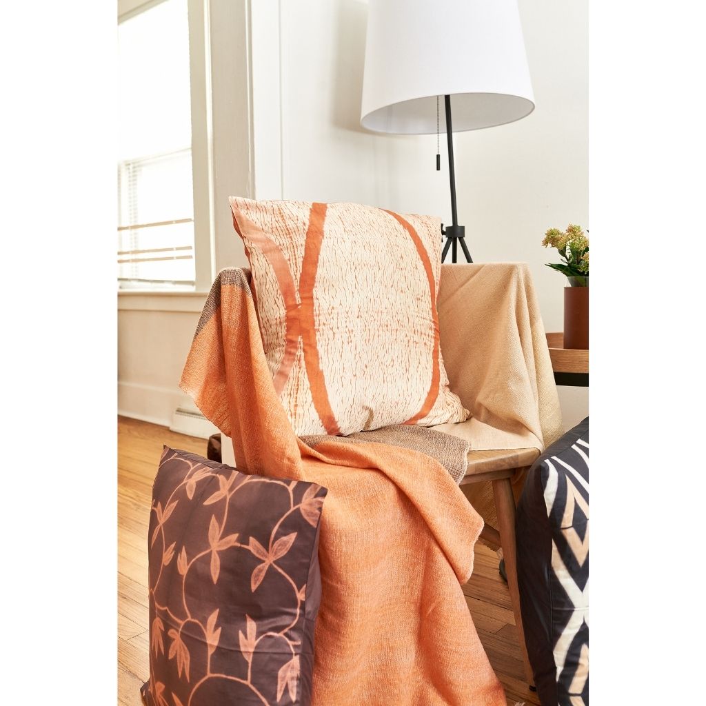 Chestnut Orange Cream Color Block Handwoven Merino Throw