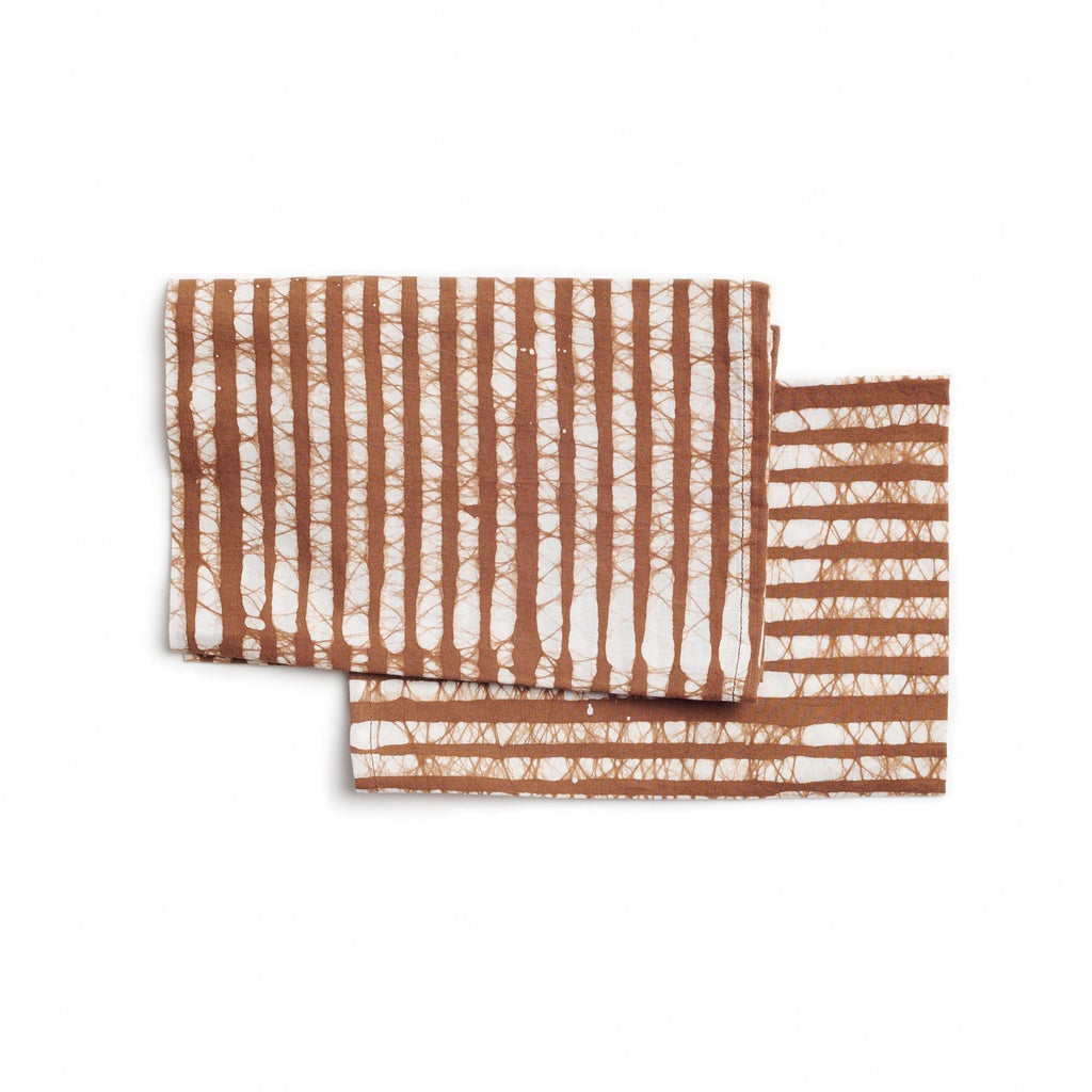 Oak Brown Stripes Wax Block Print Cotton Table Napkin Set