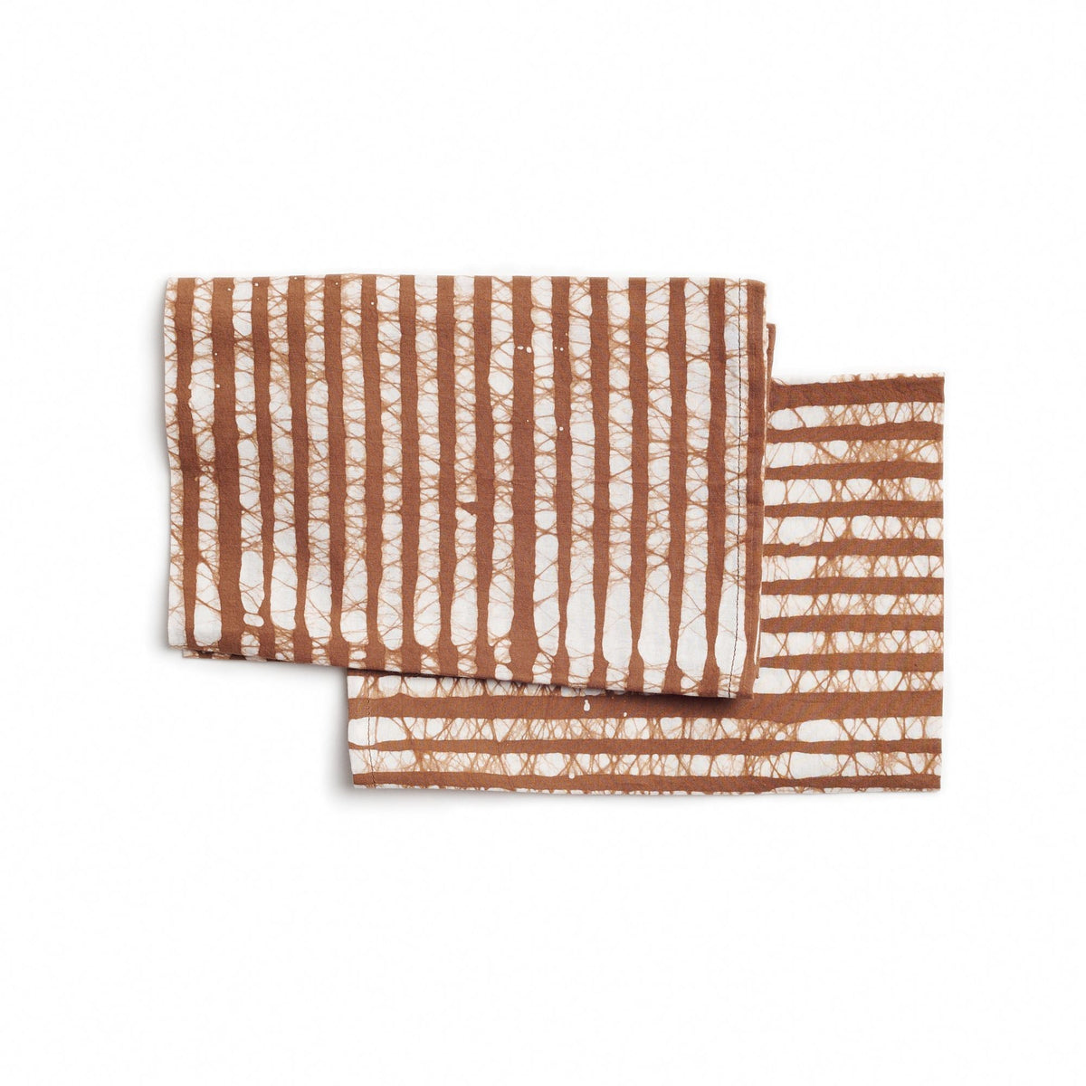 Oak Brown Stripes Wax Block Print Cotton Table Napkin Set