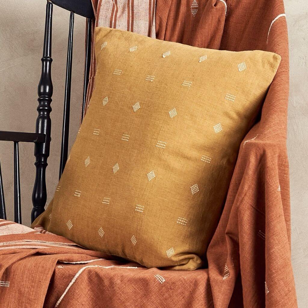 Nira Ochre Hand Spun Organic Cotton Handloom Pillow Cover