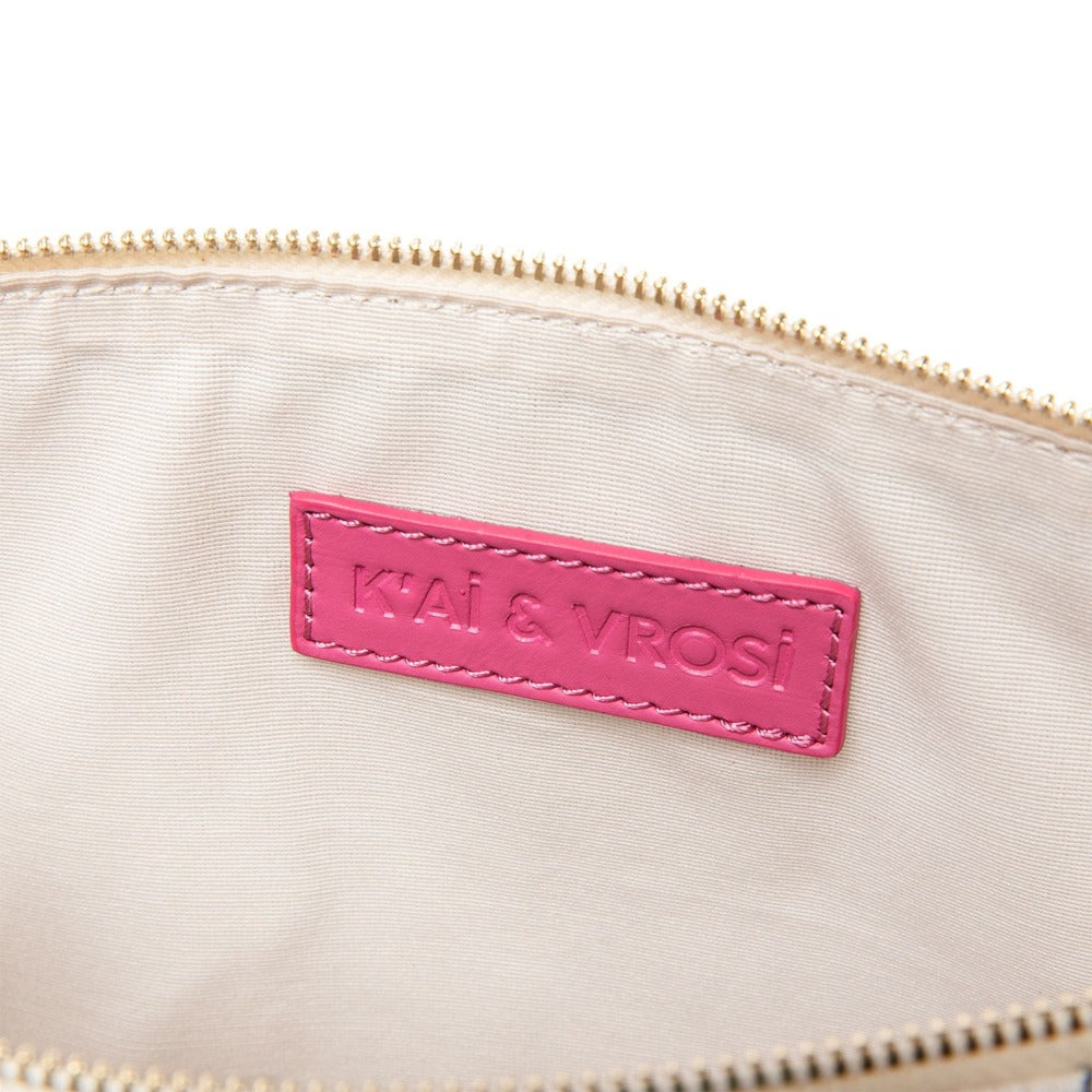 Defne Pink Calfskin & Handloomed Fabric Clutch