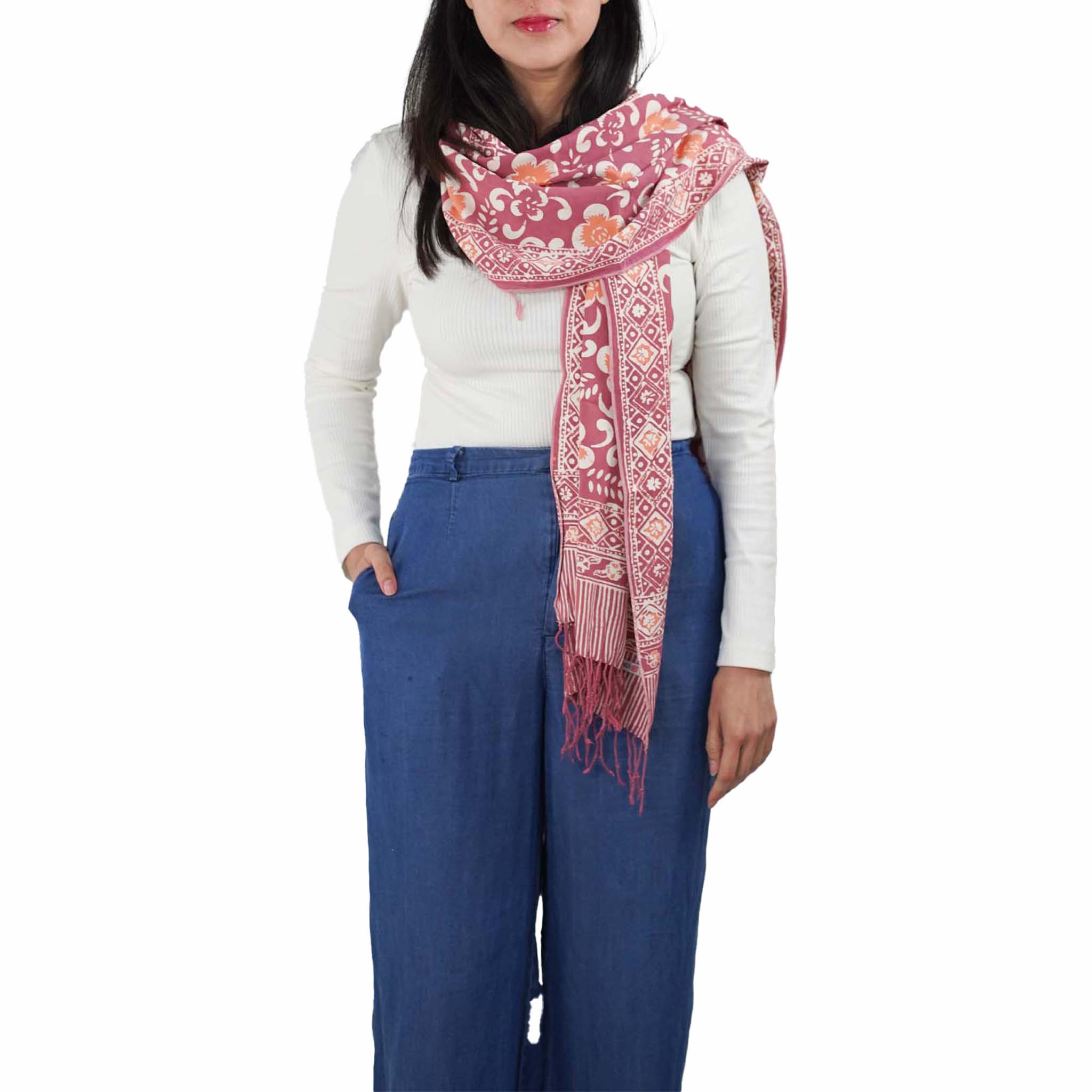 Handmade Batik Scarf - Plumeria, Pink, Purple & Peach