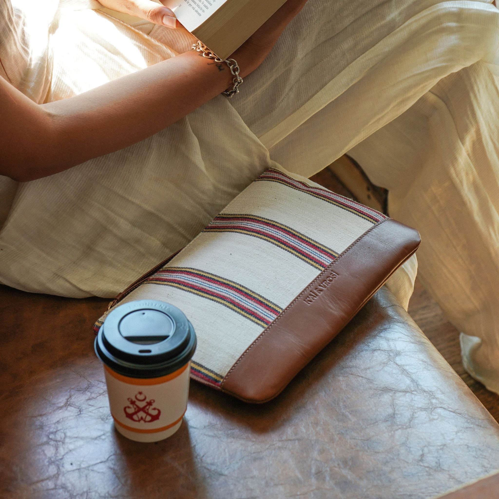 Antiochia Tobacco Calfskin & Handloomed Fabric Clutch