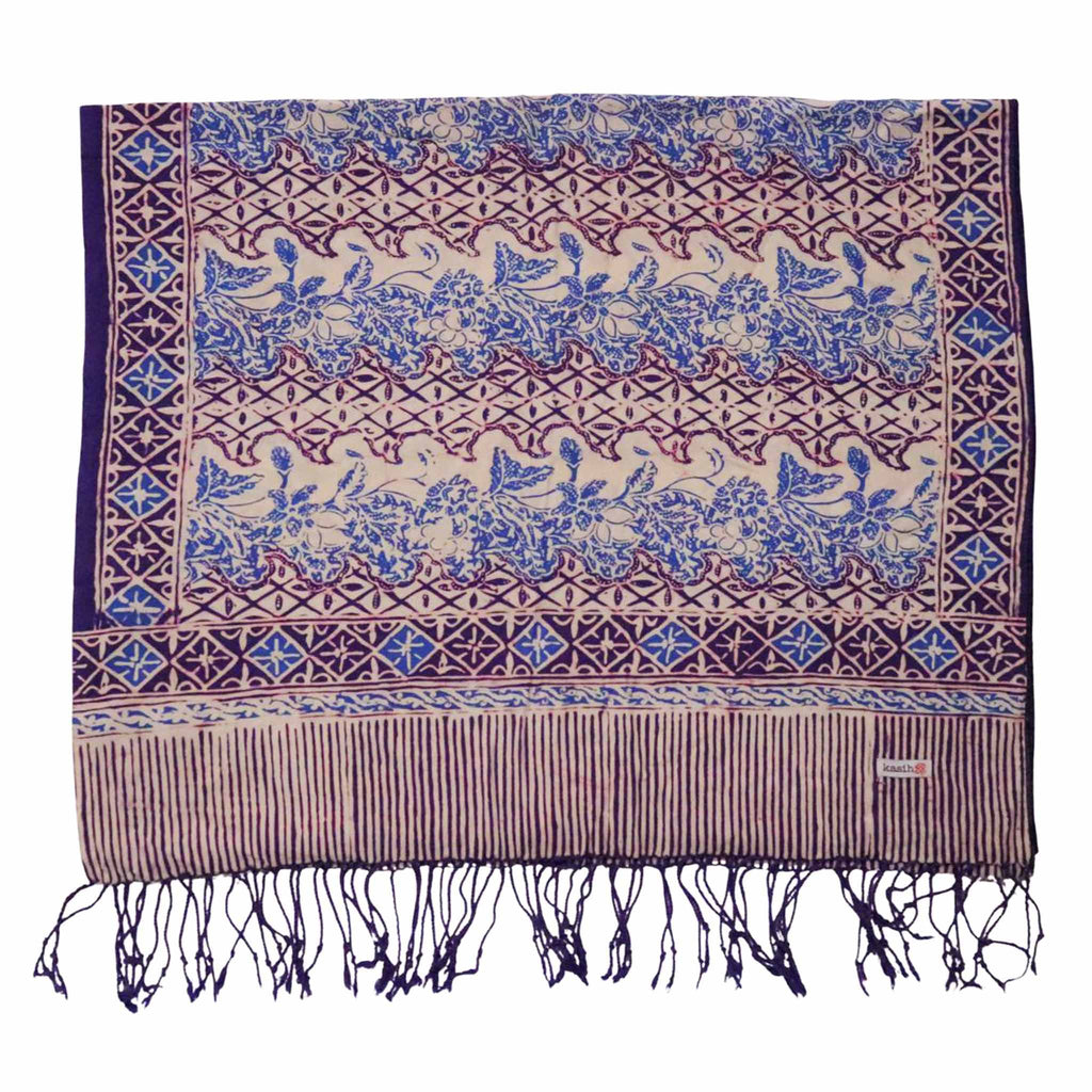 Handmade Batik Scarf - Vines in Navy Blue