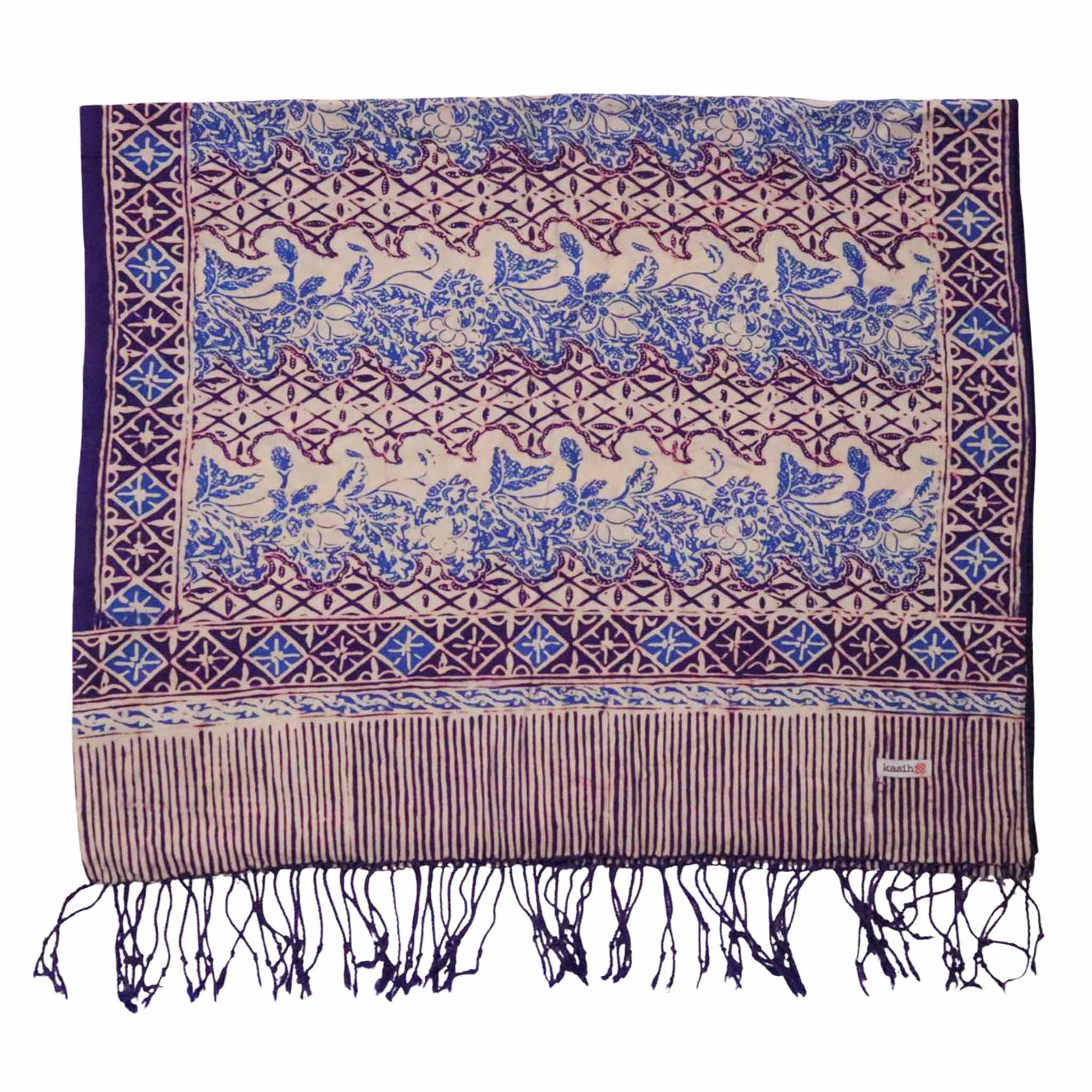 Handmade Batik Scarf - Vines in Navy Blue