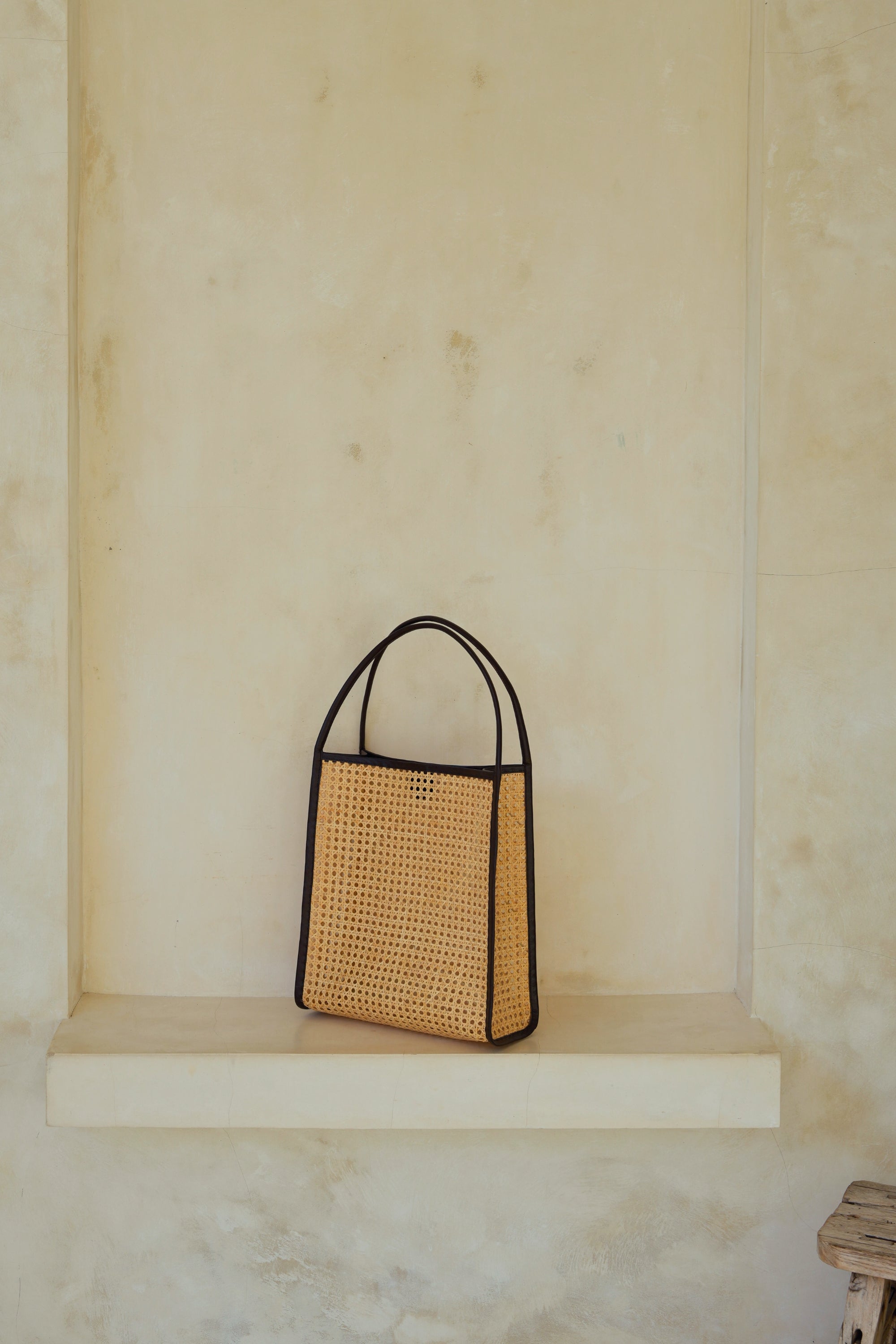 Viviana Oversized Cane & Leather Tote - Dark Brown