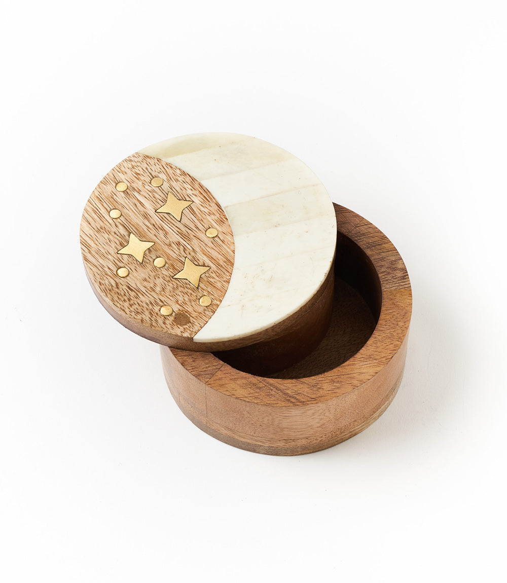 Nakshatra Moon Stars Pivot Box - Bone, Wood & Brass