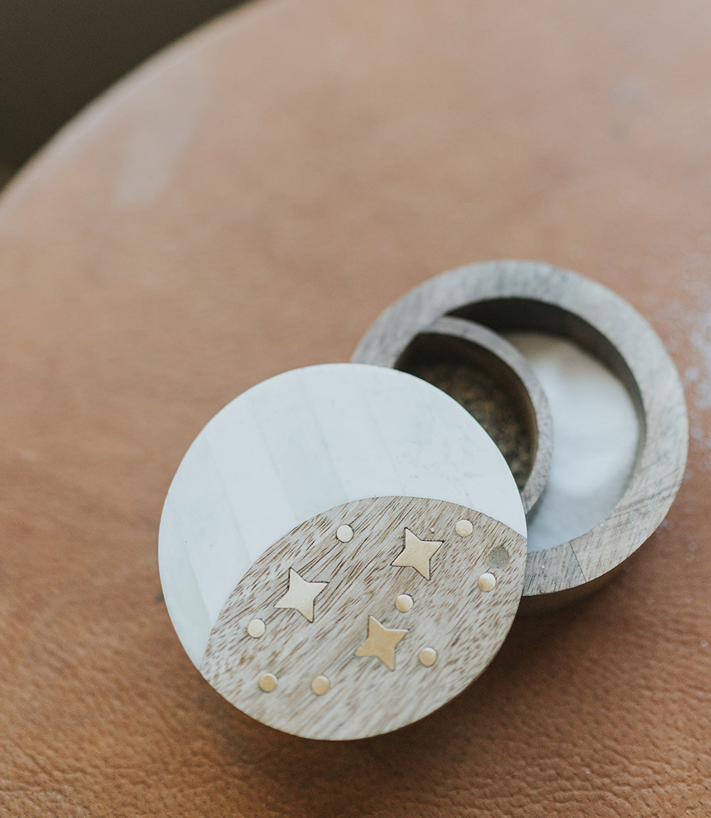 Nakshatra Moon Stars Pivot Box - Bone, Wood & Brass