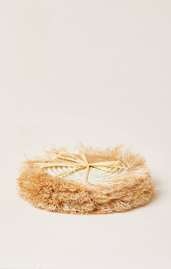 Akeza Fringe Coasters in White (Set of 4)