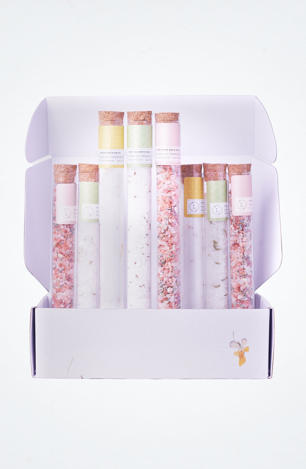 Luxurious Natural Bath Salts Gift Set (8 Glass Tubes)