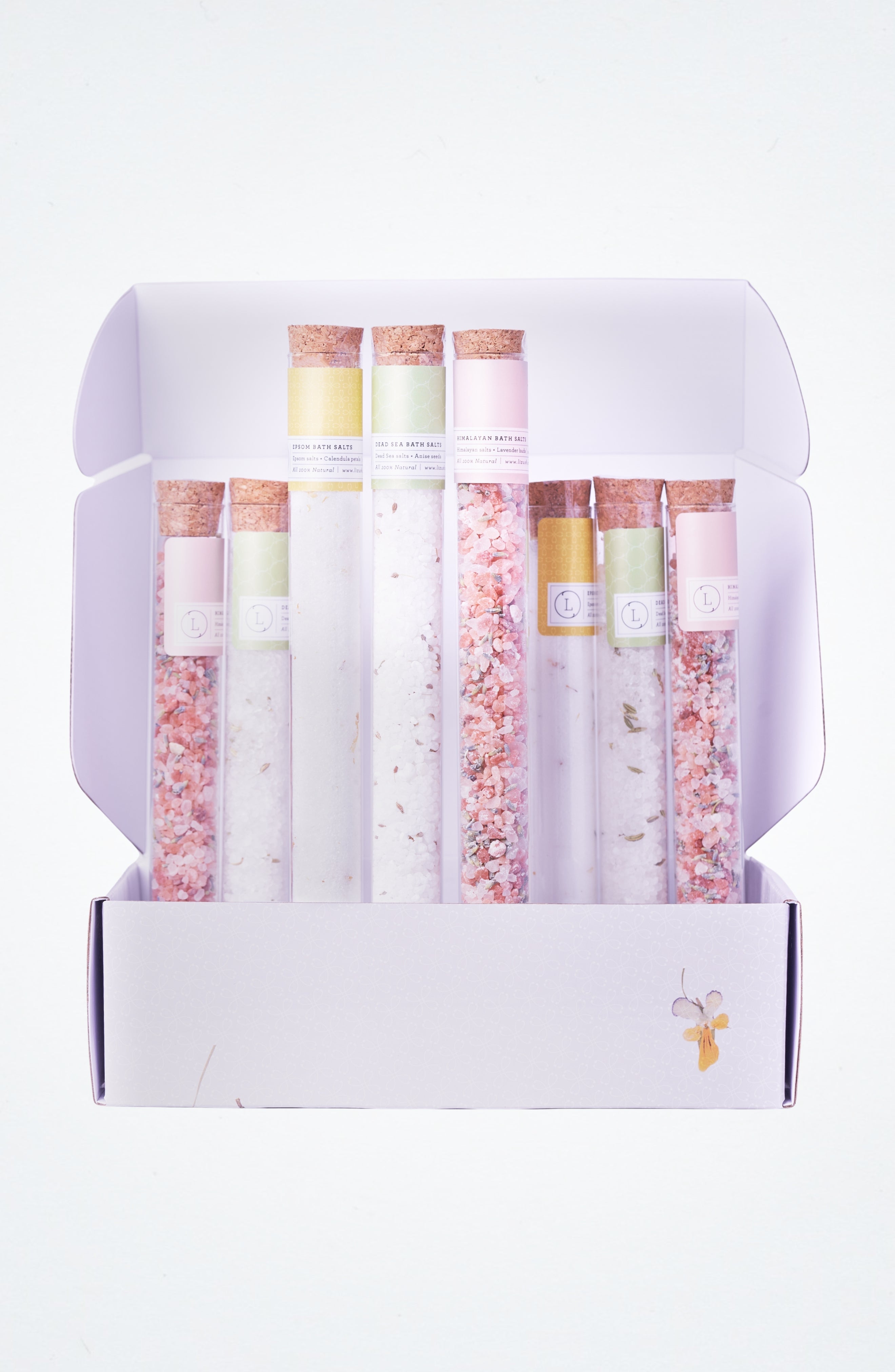 Luxurious Natural Bath Salts Gift Set (8 Glass Tubes)