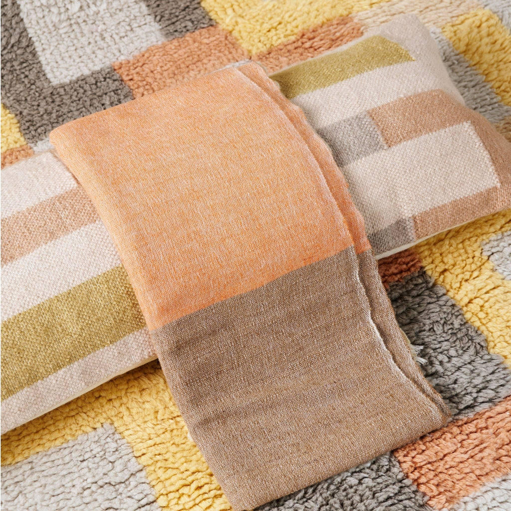 Chestnut Orange Cream Color Block Handwoven Merino Throw