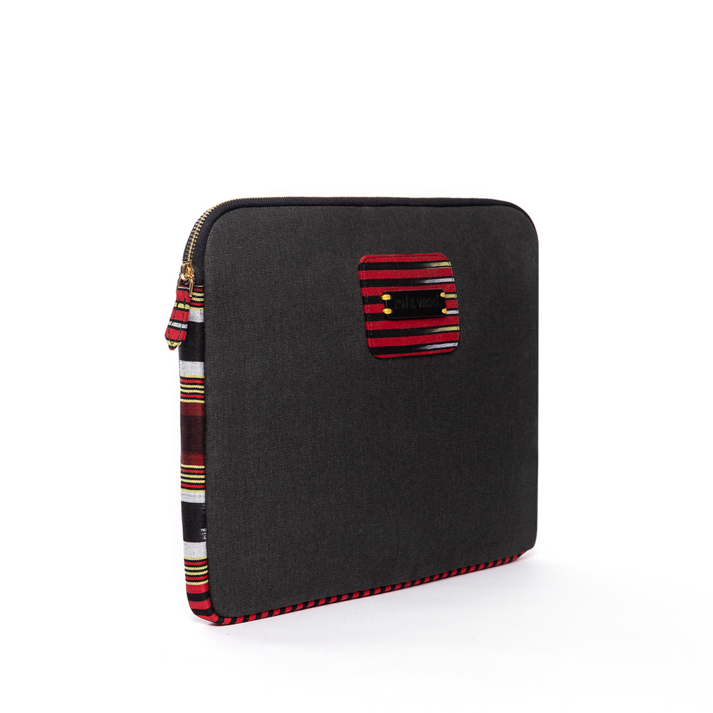 Zipped Patterned Black Canvas Laptop Case for 13" & 14"