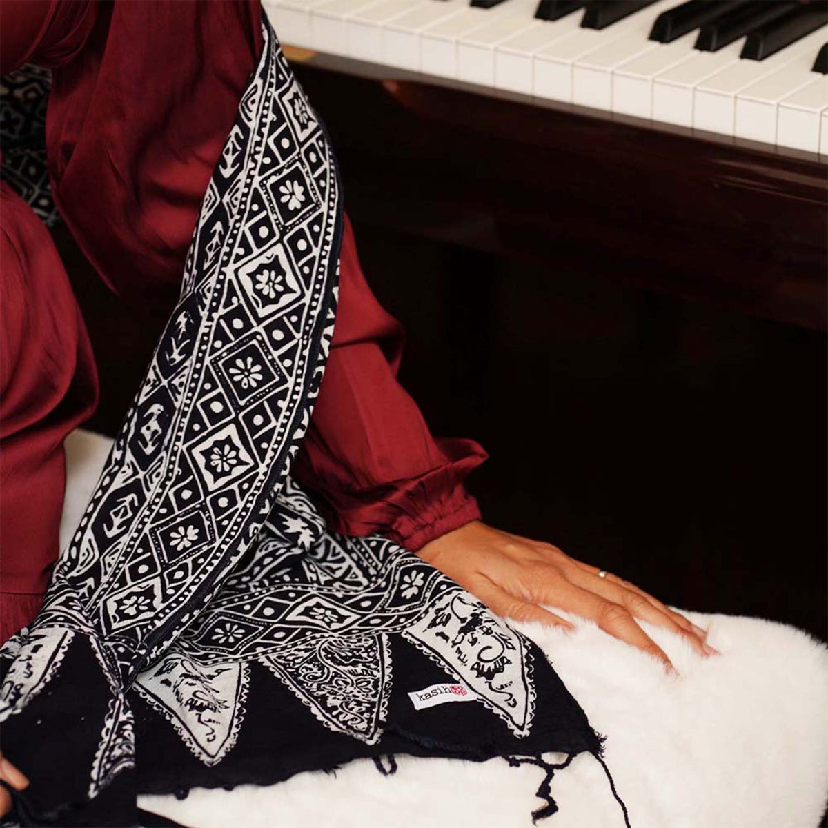 Hand Dyed Batik Scarf - Black & White