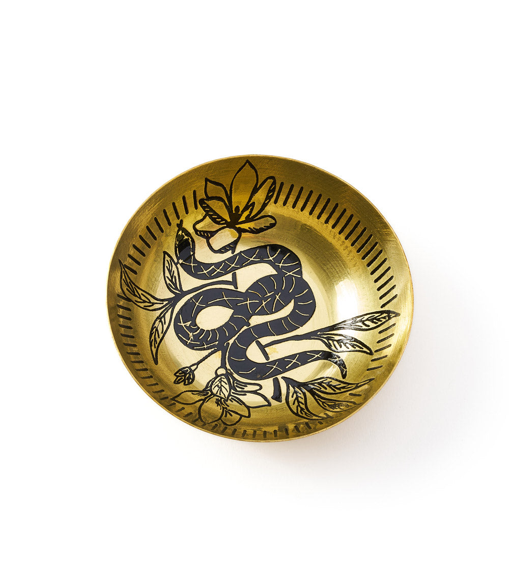 Saanp Etched Brass Snake Round Trinket Dish