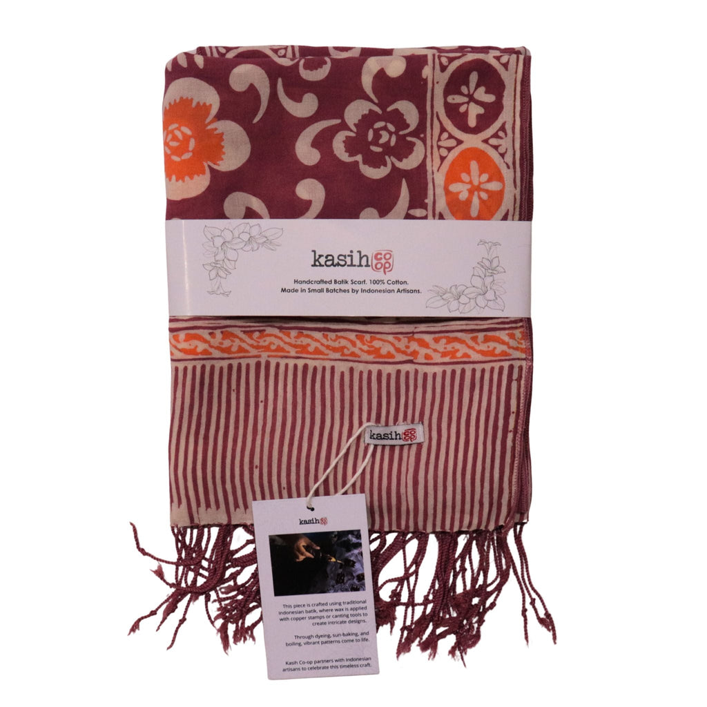 Handmade Batik Scarf - Plumeria, Pink, Purple & Peach