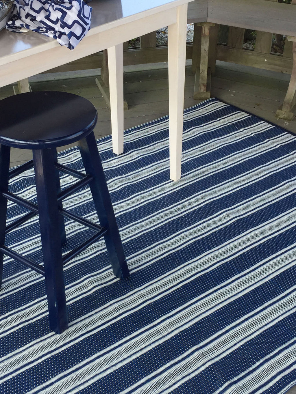 Vertical Stripe Blue & White Rug