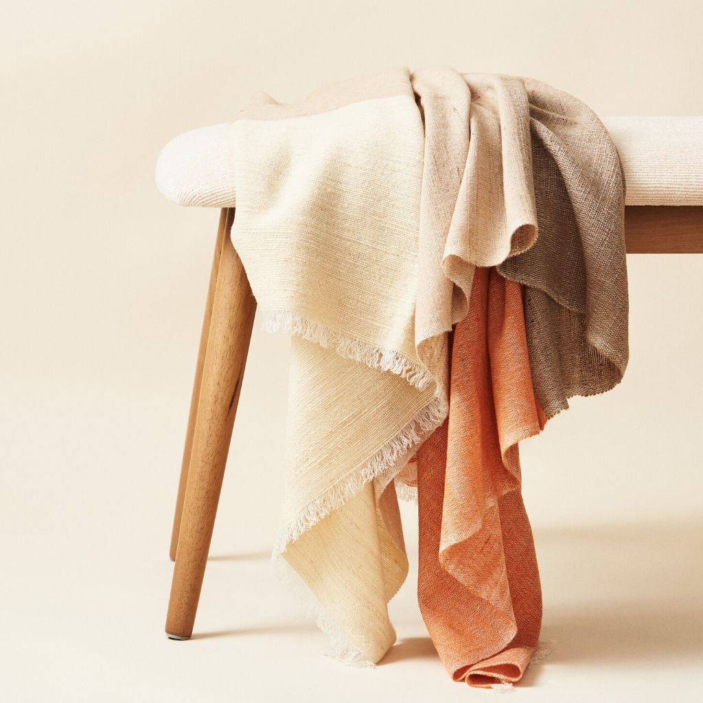 Chestnut Orange Cream Color Block Handwoven Merino Throw