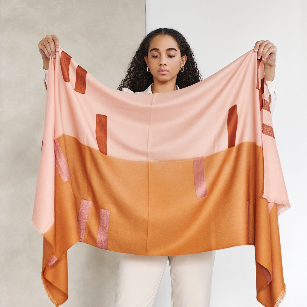 Canyon Hand Embroidered Hand Woven Merino Silk Soft Scarf