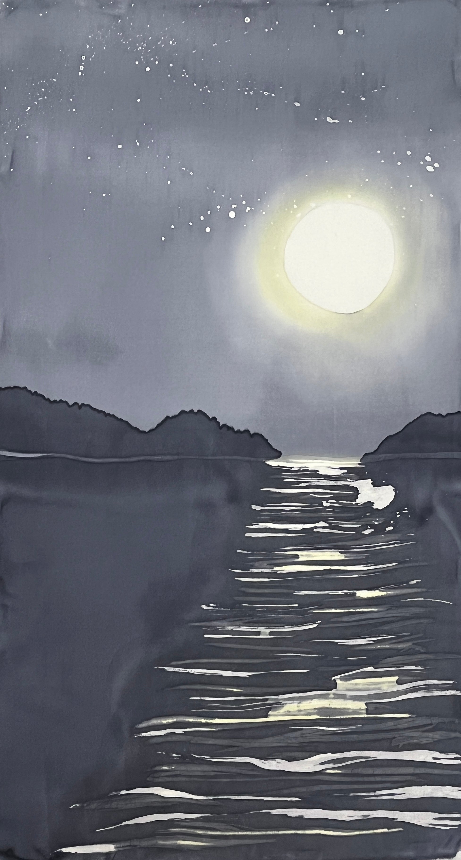 Hand-Dyed Silk Wall Hanging  - Moonrise on the Cove
