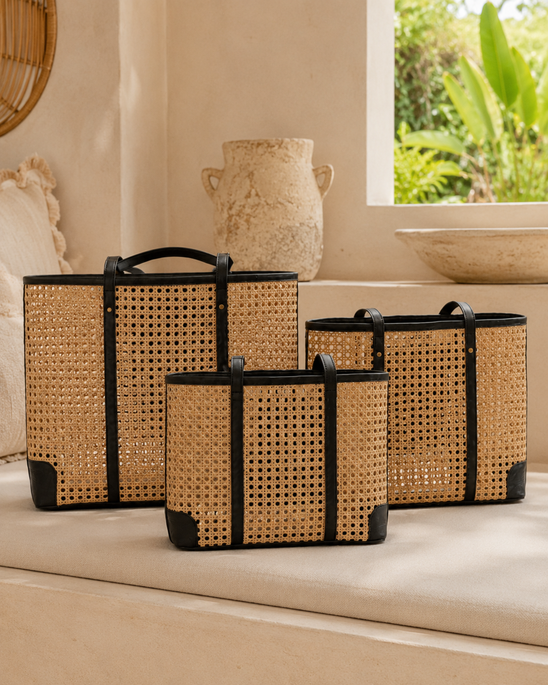 Dian Leather & Rattan Tote Bag