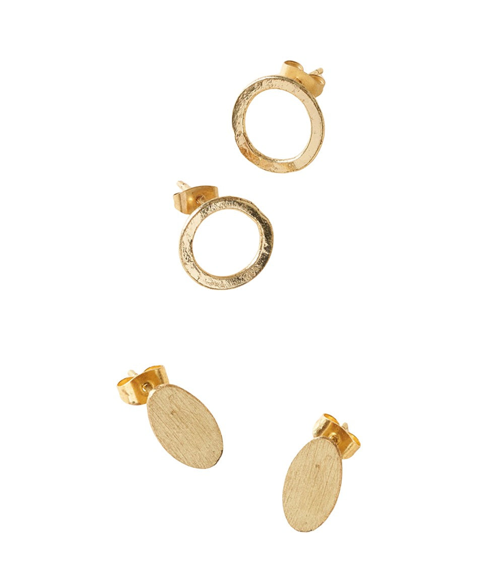 Diya Stud Circle & Oval Earrings (Set of 2)