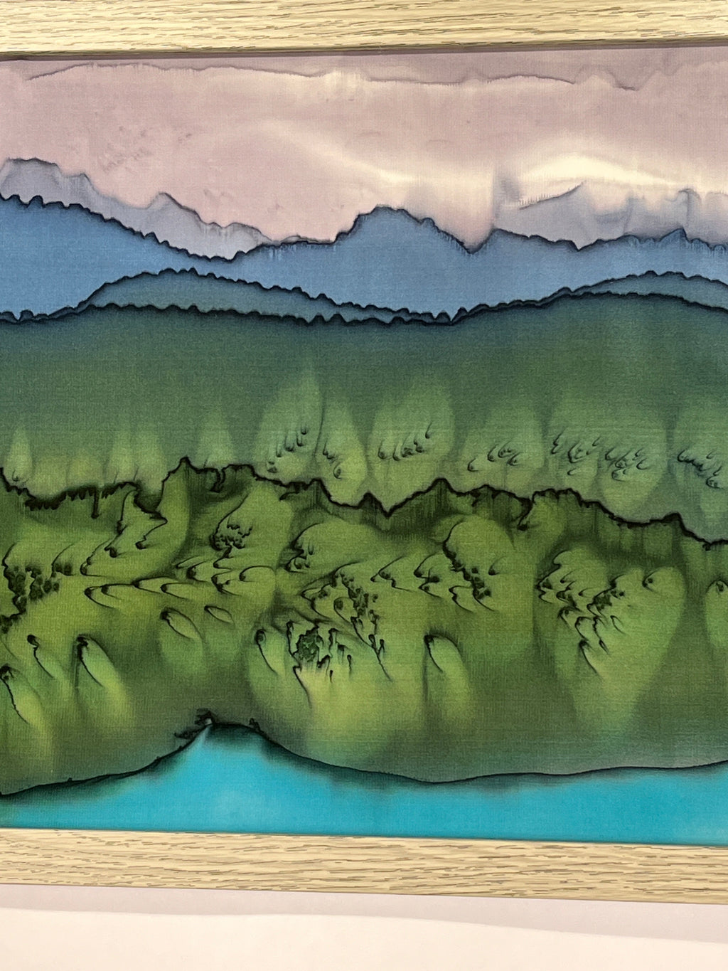 Painting on Silk - Mountain Lake Landscape