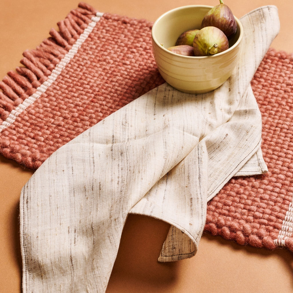 Kora Off White Peace Silk Handloom Napkin (Set of 4)