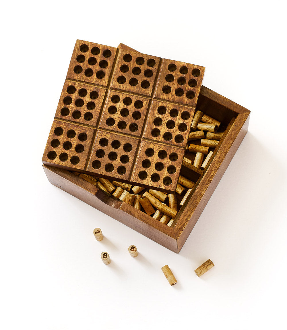 Sudoku Hand Carved Wood Peg Game