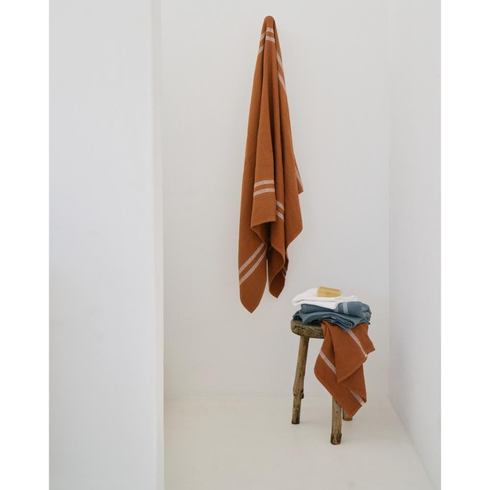 Organic Block Rib Hand Towel - Russet