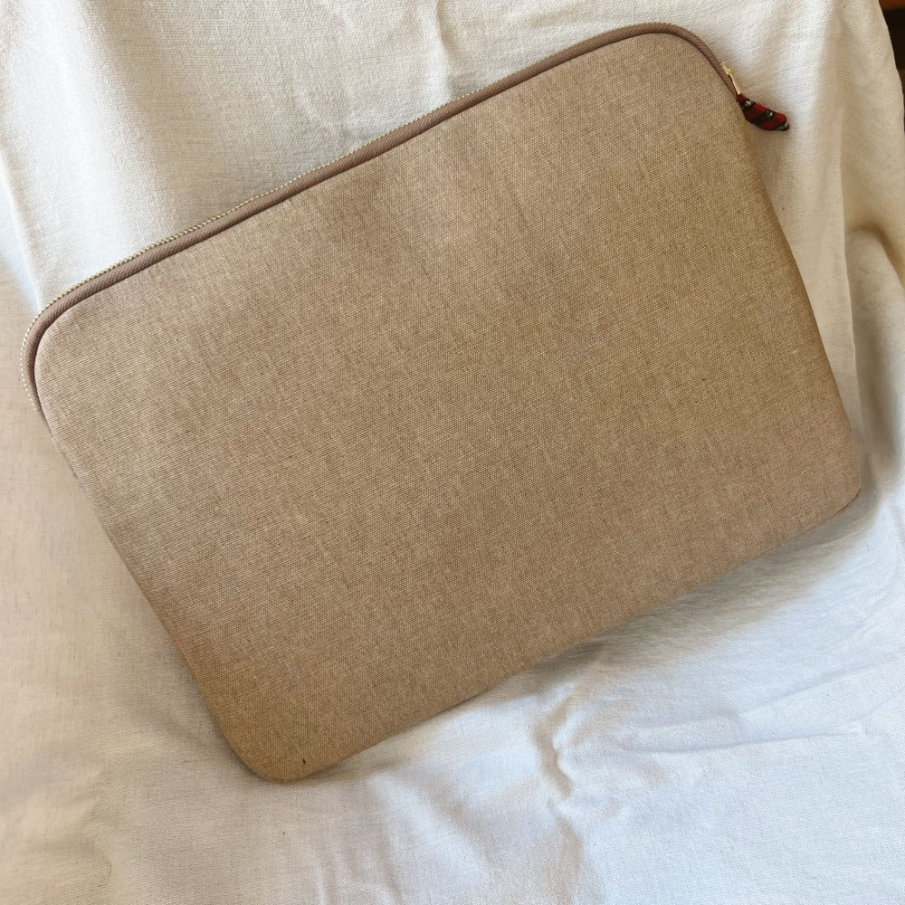 Zipped Patterned Cream Canvas Laptop Case for 13" & 14"