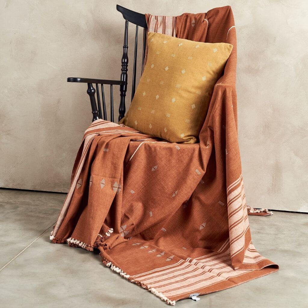 Nira Ochre Hand Spun Organic Cotton Handloom Pillow Cover