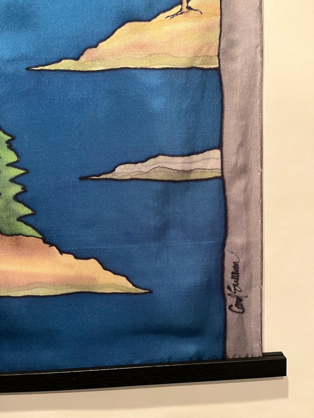 Hand-Dyed Silk Wall Hanging - Maine Coastal Scene (v2)