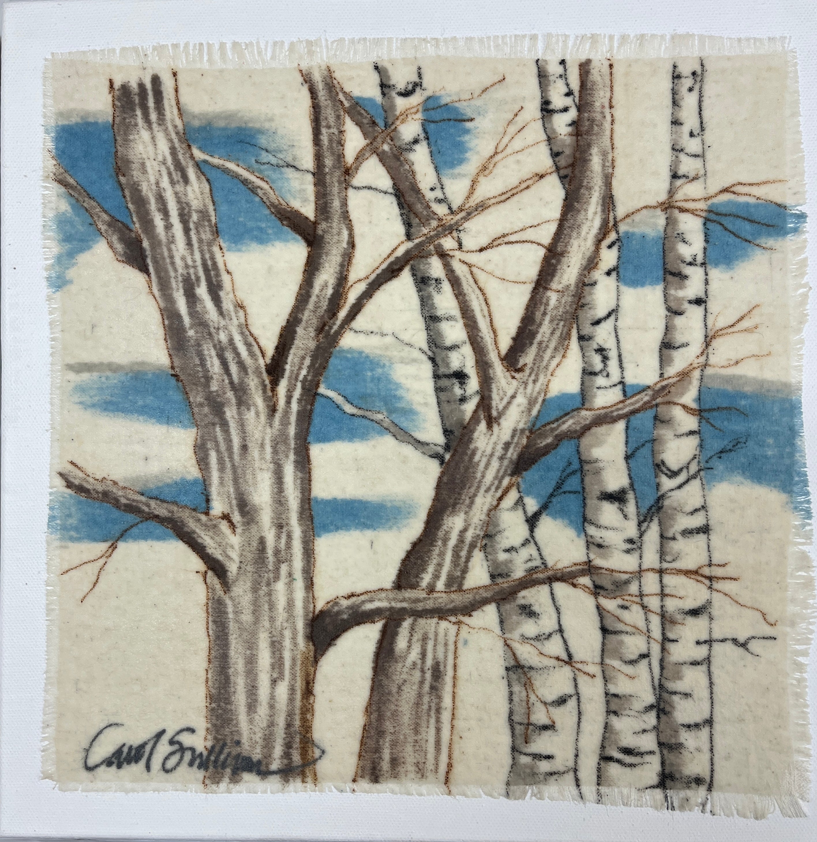 Painting on Raw Silk - Winter Birch & Maple