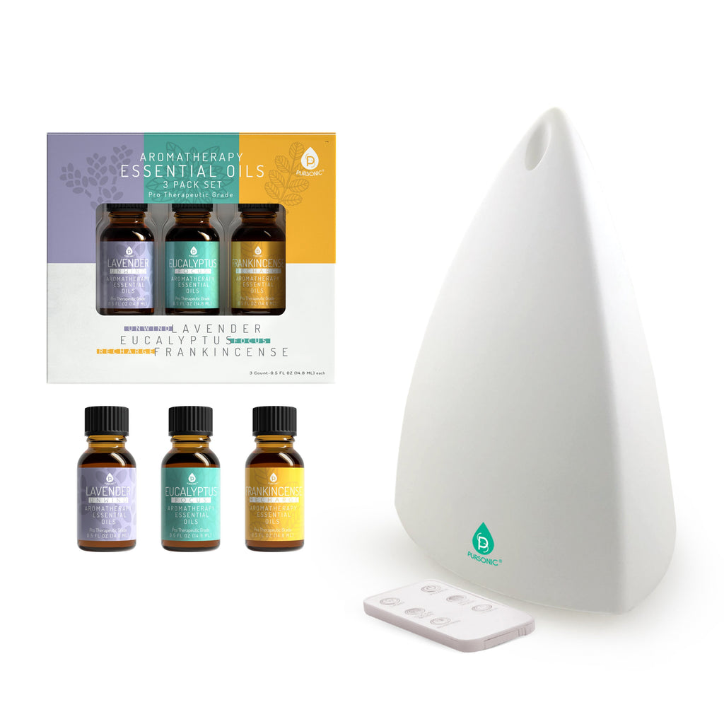 Pursonic Aromatherapy Ultrasonic Diffuser with Remote & Essential Oils Set