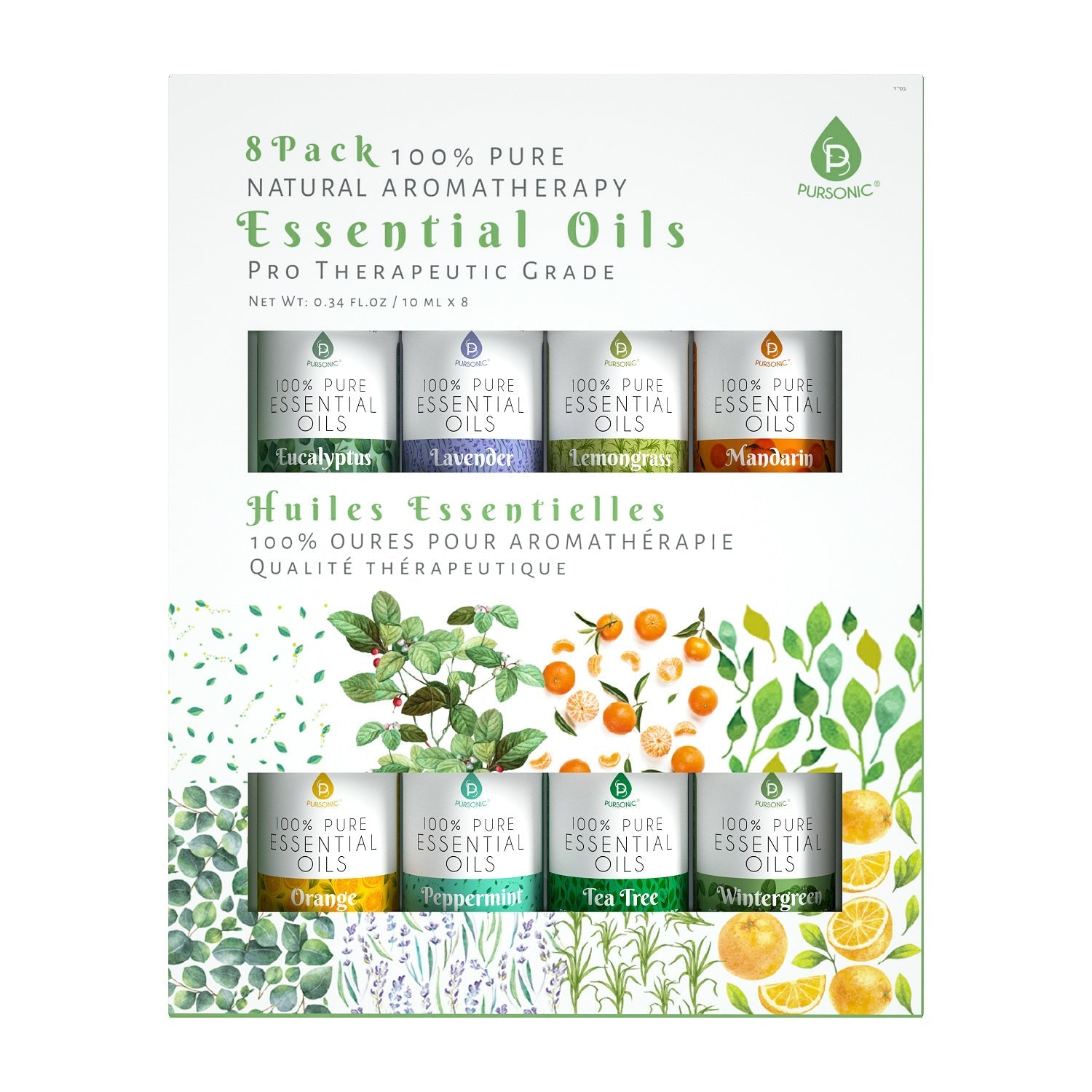 100% Pure Essential Aromatherapy Oils (8-Pack)