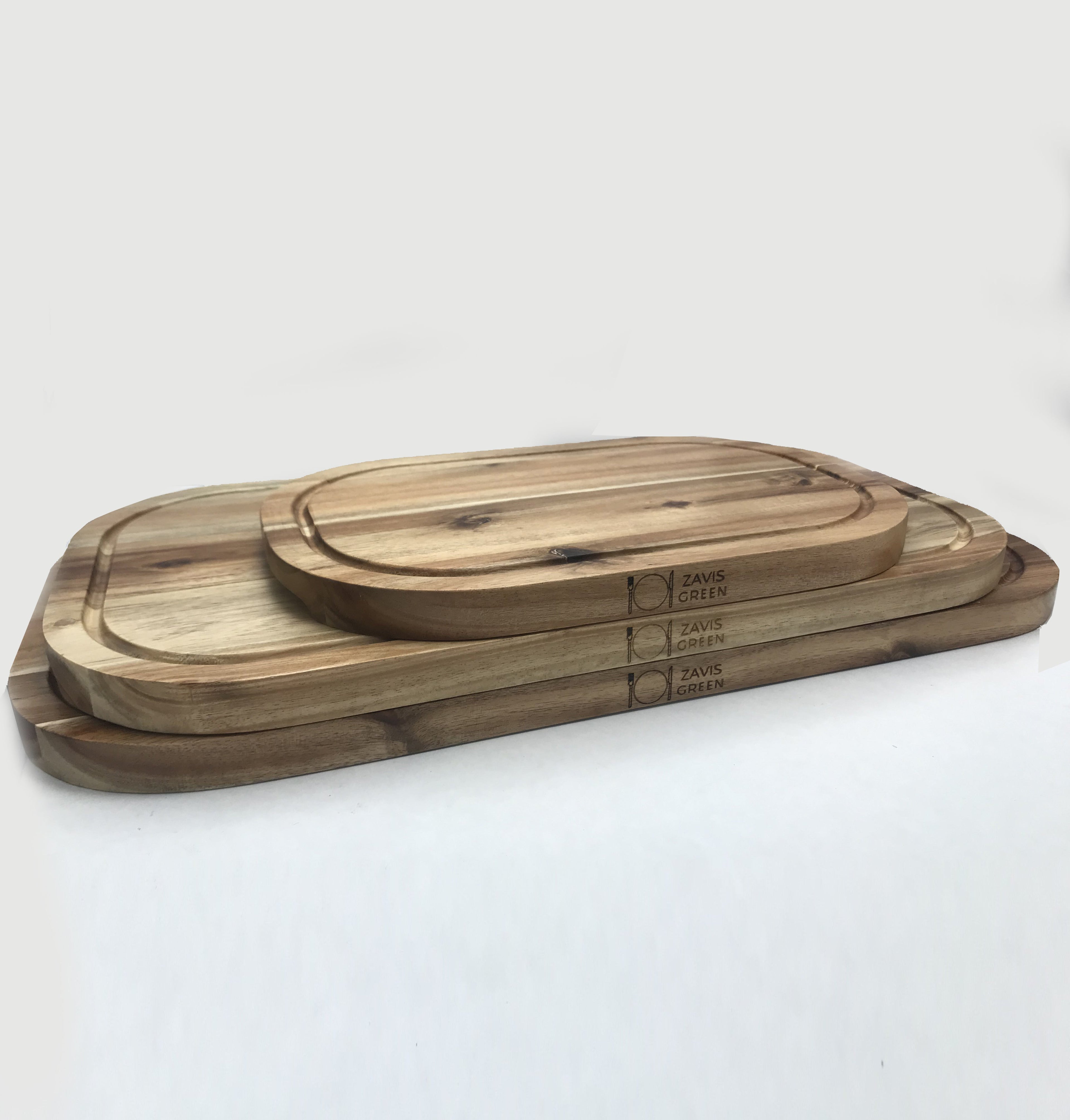 Zavis Green Acacia Wood Serving Rounded Cutting Board With Juice Groove (Set of 3)