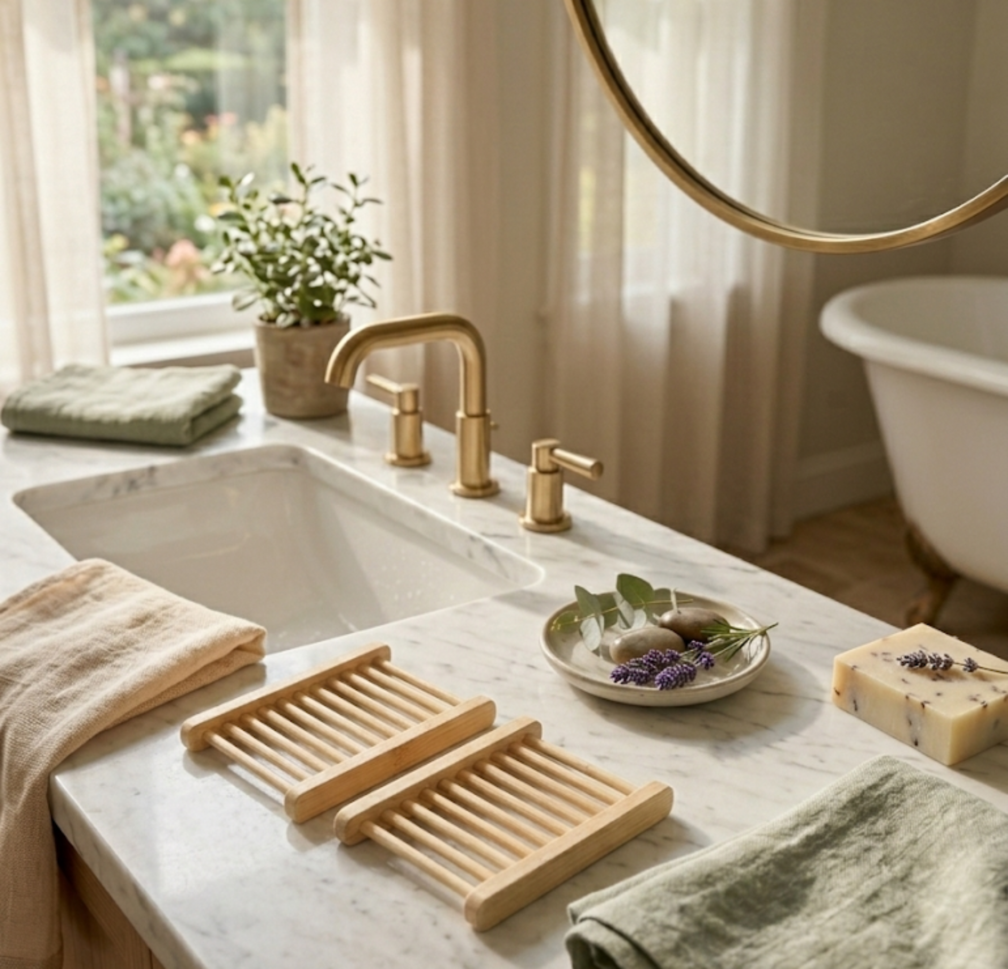 Natural Bamboo Soap Bar Dish (2-Pack)
