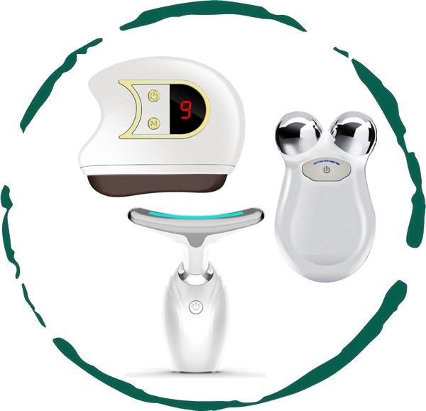 Lift, Sculpt & Glow Toolkit - LED Therapy, Electric Gua Sha & Microcurrent Toning Device for Radiant Skin (Set of 3)