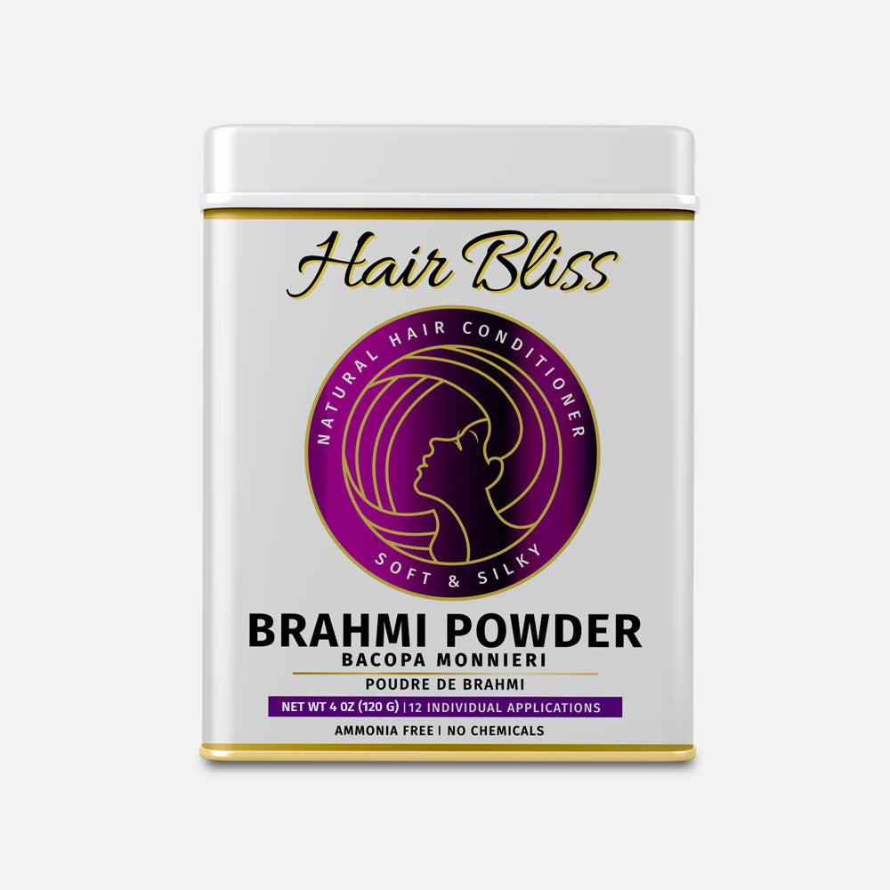 Hair Bliss Natural Brahmi Bacopa Herbal Hair & Skin Conditioning Powder with Reusable Brush & Tray (12 Individual Sachets 10gm each)