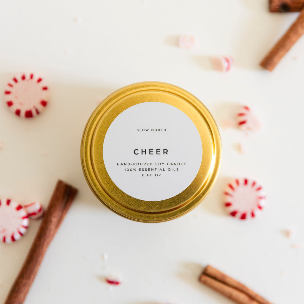 Cheer Soy Wax Candle - Cinnamon, Cypress & Peppermint