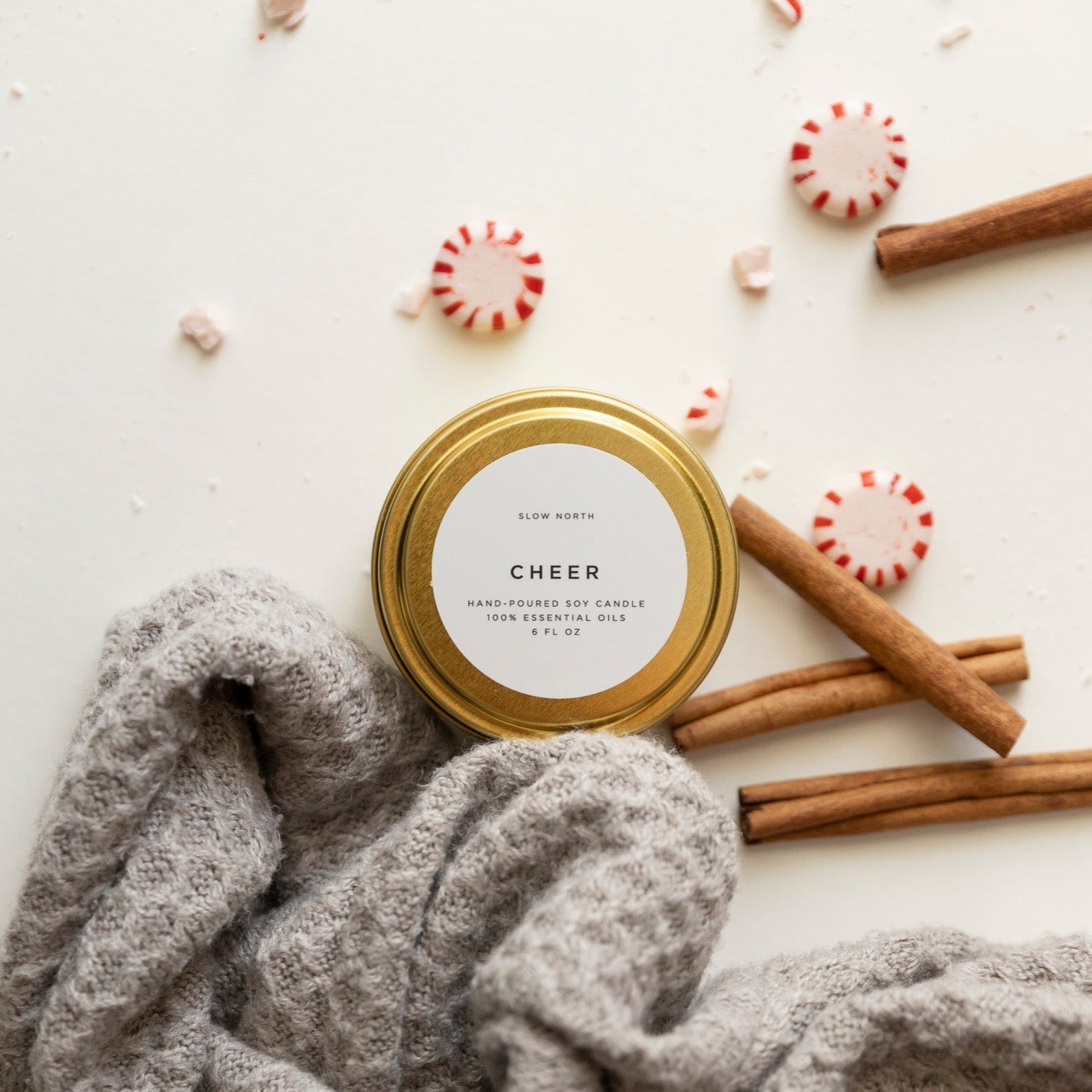Cheer Soy Wax Candle - Cinnamon, Cypress & Peppermint