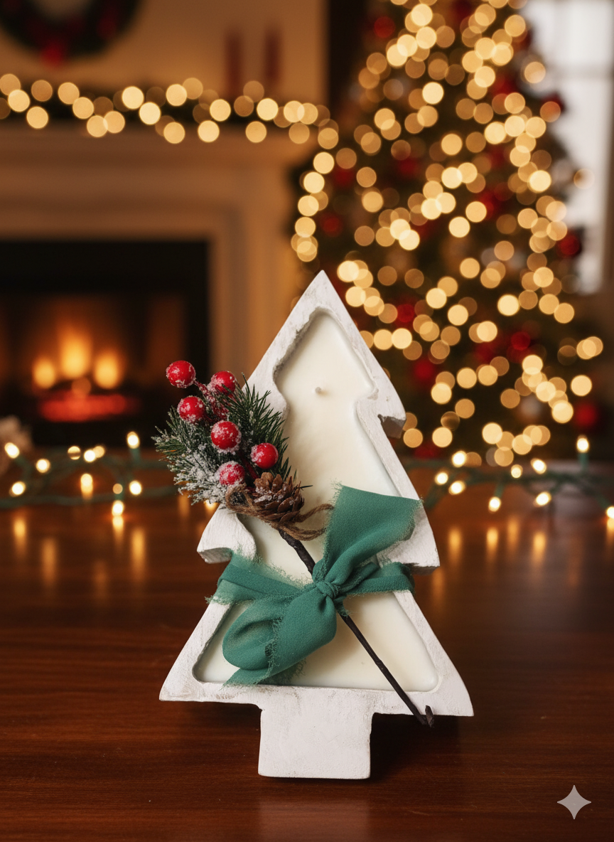 Christmas Tree Candle in a Wood Bowl