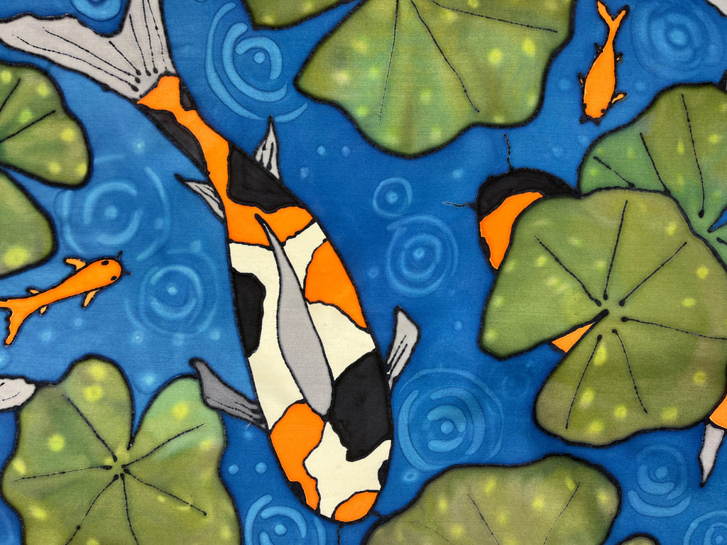 Hand-dyed Silk Wall Hanging  - Koi in Rainy Pond
