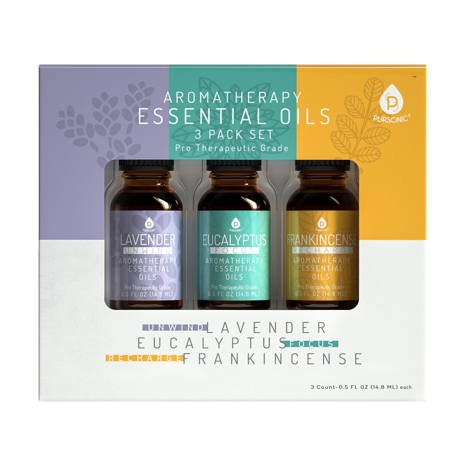 Aromatherapy Essential Oils: Lavender, Eucalyptus & Frankincense (3-Pack)
