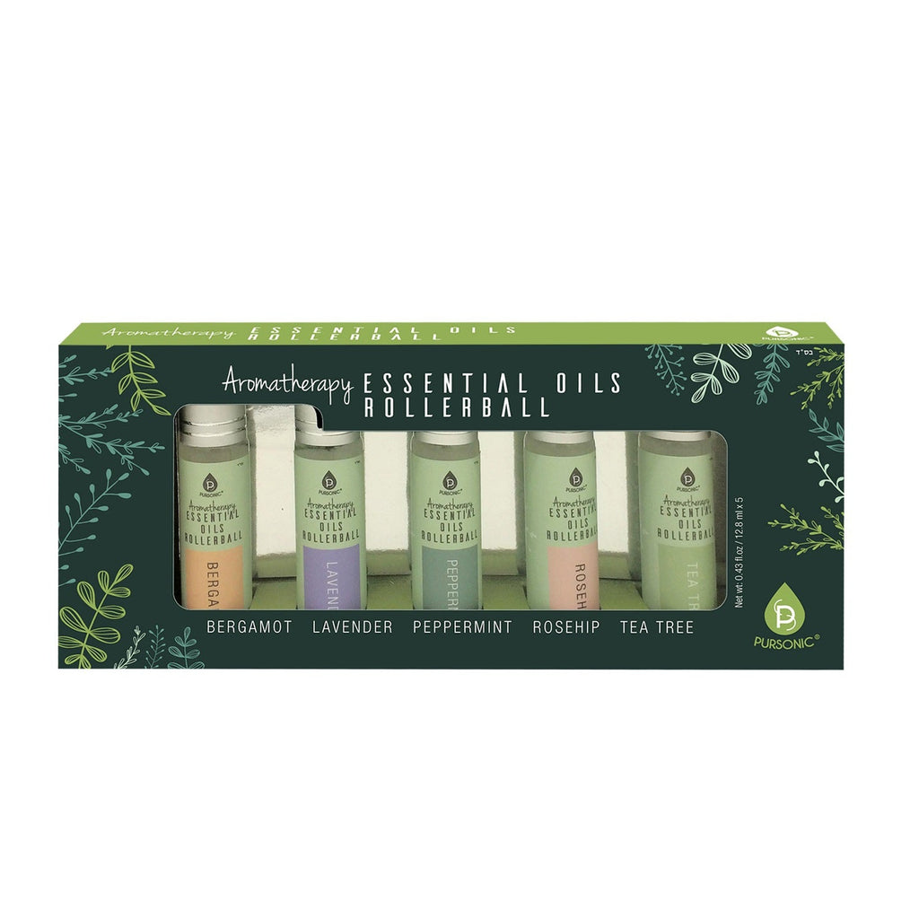 Aromatherapy Essential Oils Rollerballs: Bergamot, Lavender, Peppermint, Rosehip & Tea Tree (Set of 5)