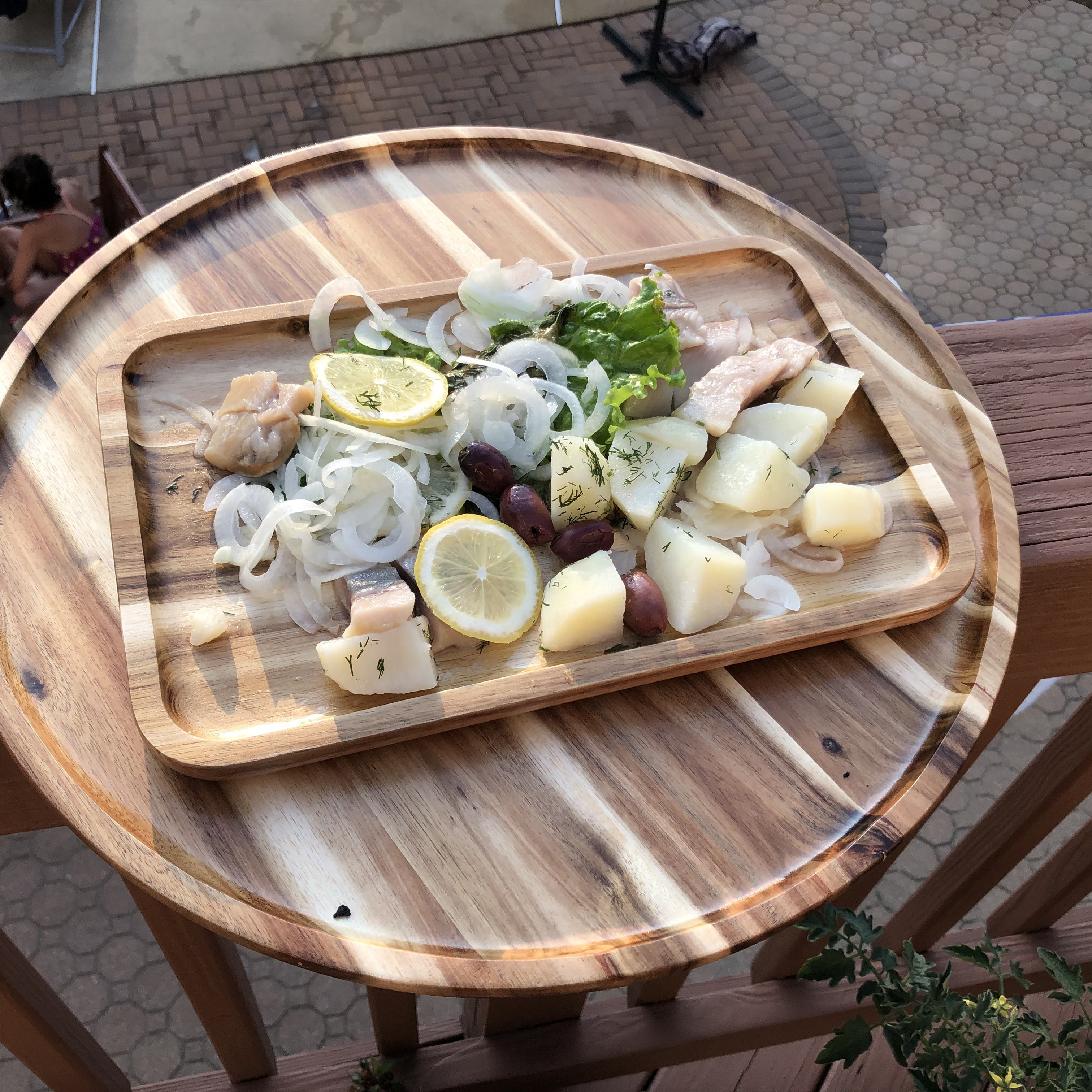 Zavis Green Acacia Wood Round Stackable Plate / Platter - 14" Inch